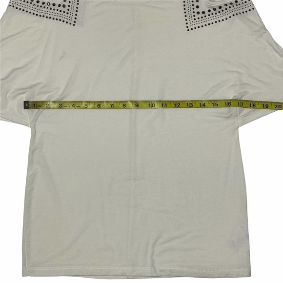 VOICE of California White Cold-Shoulder Dolman Sleeve Embellished Blouse - Picture 7 of 11